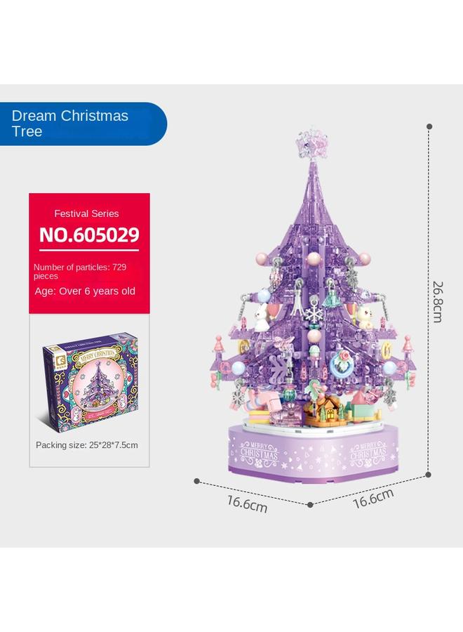 Bluejw Senbao 605029 Dream Christmas Tree With Lights Music Box Small Particles Handmade Assembled Toys Christmas - Image 1