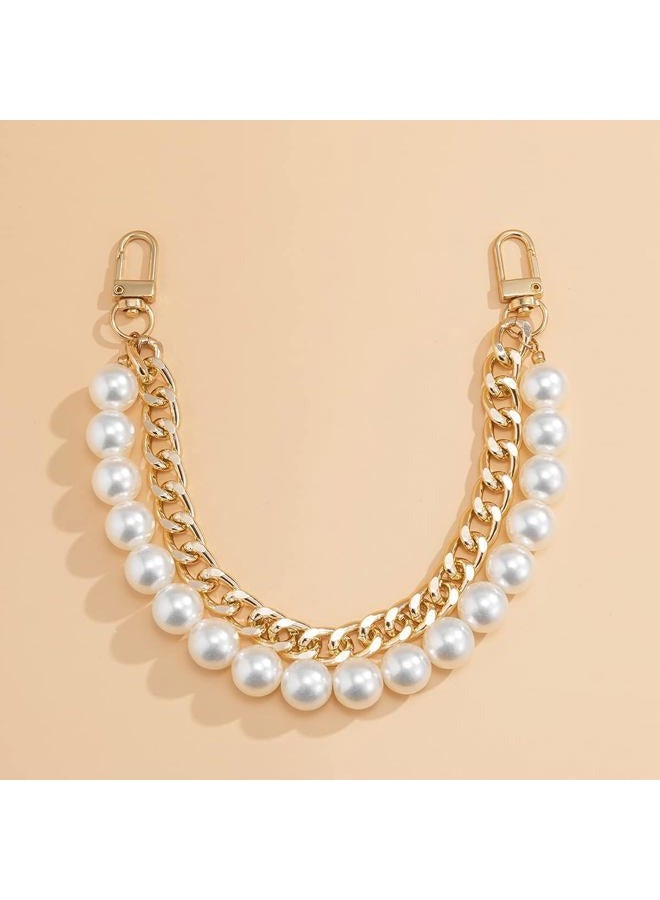 Xerling Short Pearl Bead Purse Handle Chain Heavy Chunky Cuban Handbag Chain Purse Replacement Strap Layered Bag Decoration Accessories Women (Gold) - Image 2