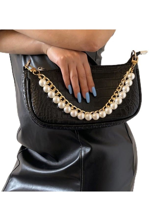 Xerling Short Pearl Bead Purse Handle Chain Heavy Chunky Cuban Handbag Chain Purse Replacement Strap Layered Bag Decoration Accessories Women (Gold) - Image 1
