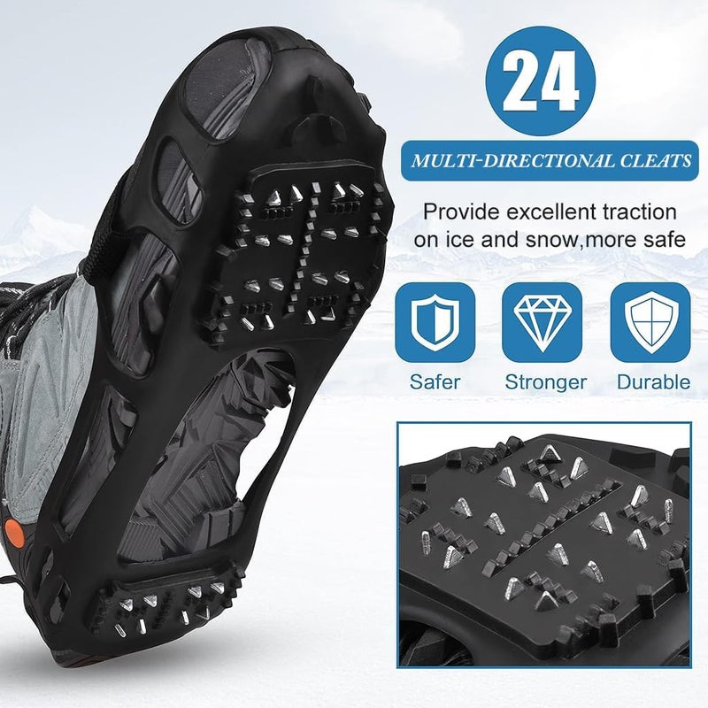 Linist Anti-Slip Ice Cleats for Shoes & Boots | 24 Manganese Steel Spikes with Adjustable Straps | Heavy-Duty Ice Traction Cleats for Hiking, Walking, Trekking, Climbing | Snow Grips (L-39 to 46) - Image 2