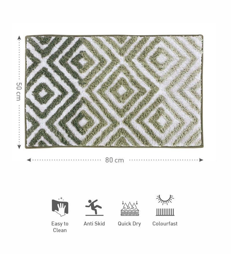 Obsessions Quick Dry Anti Skid Cotton Bath Mat (40 x 60 cm, Olive) - Image 2