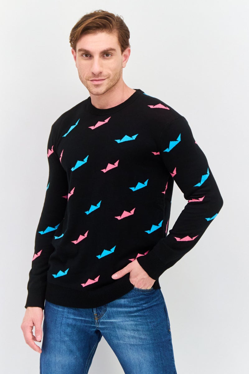 D RT Men Crew Neck Allover Print Sweatshirt, Black Combo - Image 1