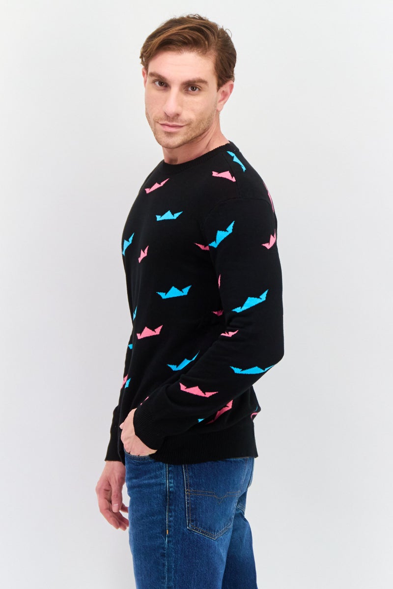 D RT Men Crew Neck Allover Print Sweatshirt, Black Combo - Image 2