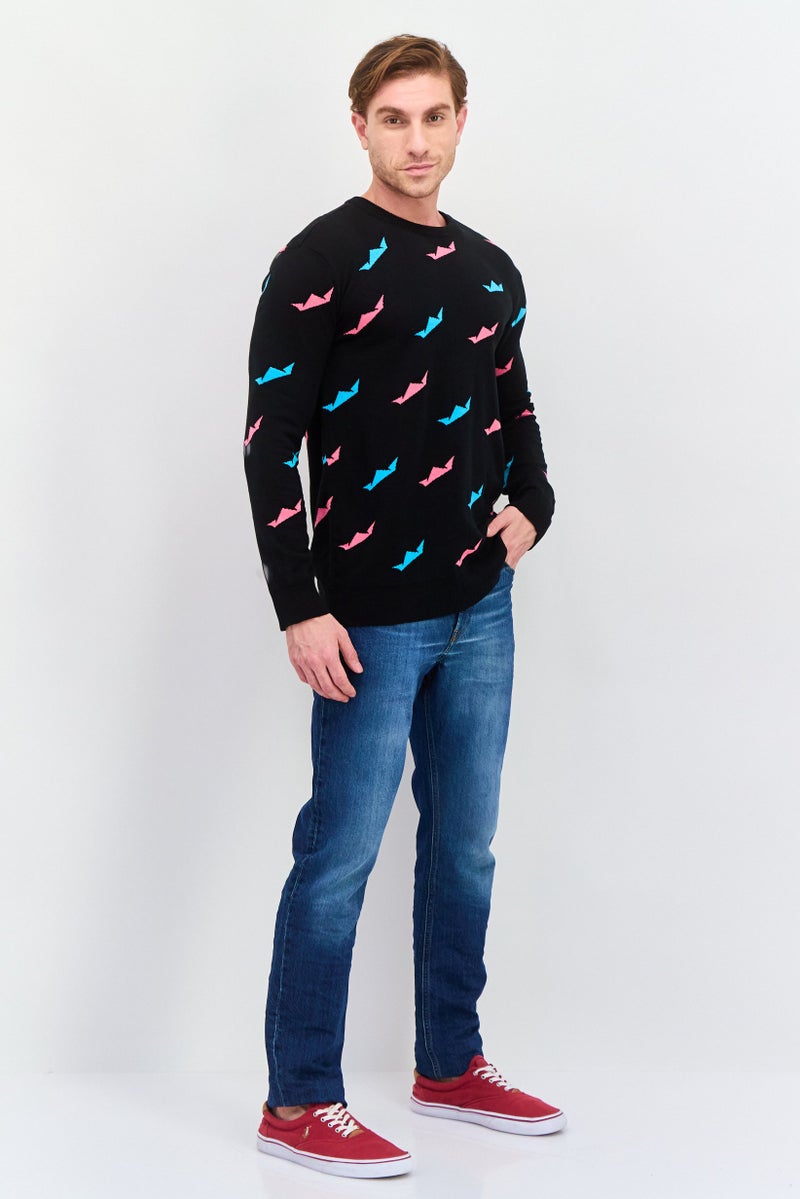 D RT Men Crew Neck Allover Print Sweatshirt, Black Combo - Image 4