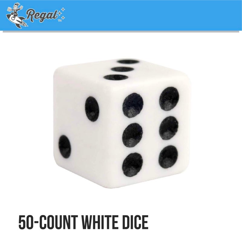 Regal Games Dice Set - 6 Sided White 16mm Square Dice for Classroom or Family Game Night - 50 Dice - Image 2