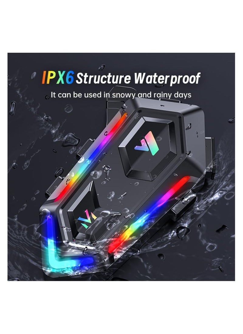 Bluetooth Motorcycle Helmet Headset with RGB Lights, Dual Noise Cancellation, Strong Bass, IPX6 Waterproof Speakers, Compatible with All Helmet Types. - Image 5