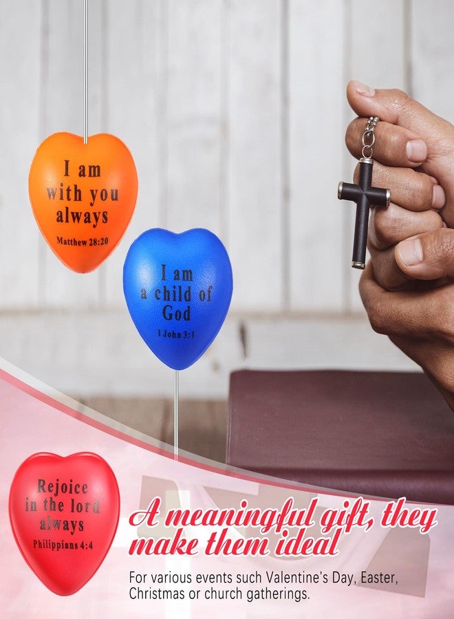 Rotatingpals 60 Pcs Valentine Christian Heart Stress Balls Bulk Jesus Bible Quotes Motivational Relief Stress Balls PU Foam First Communion Baptism Gifts for Religious Party(Bright Color,Groovy) - Image 4