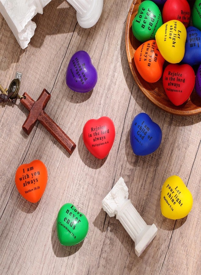 Rotatingpals 60 Pcs Valentine Christian Heart Stress Balls Bulk Jesus Bible Quotes Motivational Relief Stress Balls PU Foam First Communion Baptism Gifts for Religious Party(Bright Color,Groovy) - Image 3