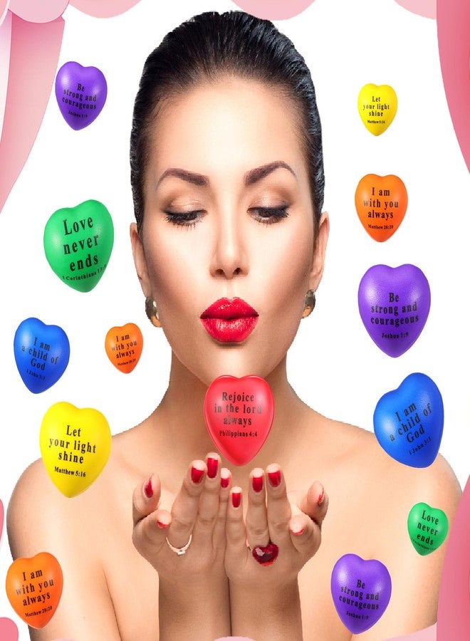 Rotatingpals 60 Pcs Valentine Christian Heart Stress Balls Bulk Jesus Bible Quotes Motivational Relief Stress Balls PU Foam First Communion Baptism Gifts for Religious Party(Bright Color,Groovy) - Image 5
