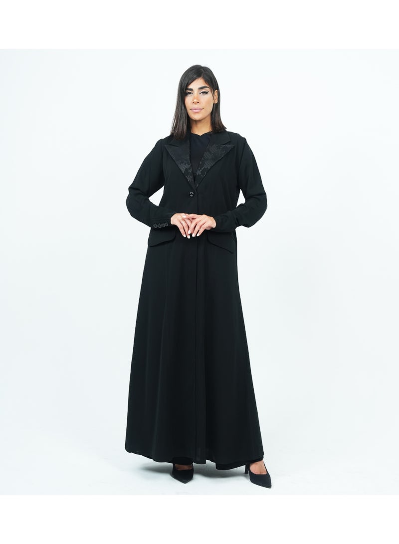Rosette Abaya Blazer Style Abaya with Collar & Button Design - Image 1