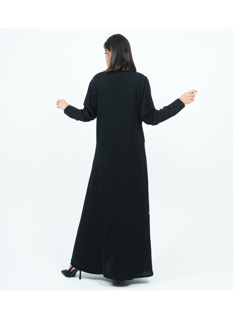 Rosette Abaya Blazer Style Abaya with Collar & Button Design - Image 3