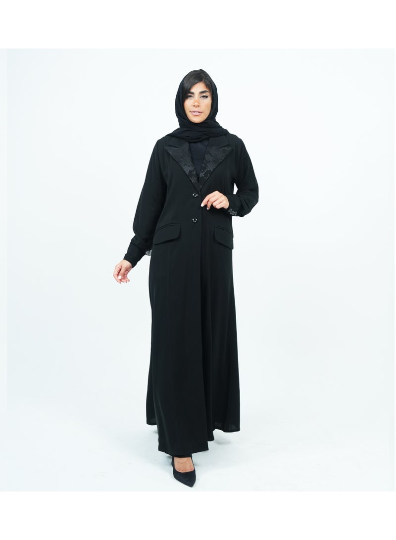 Rosette Abaya Blazer Style Abaya with Collar & Button Design - Image 4
