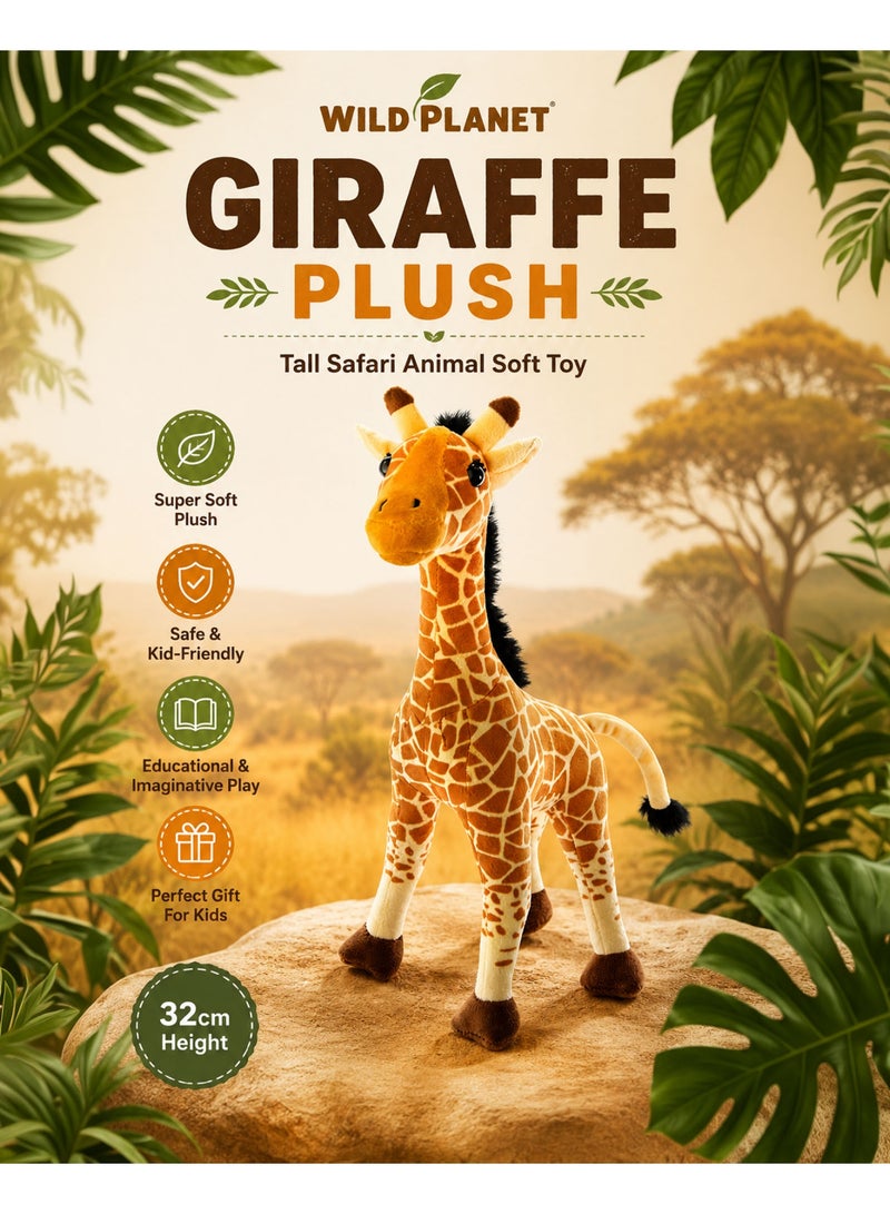 Wild Planet Giraffe Plush Toy 32cm Tall Safari Animal Stuffed Toy Soft Cuddly Giraffe Plush Doll Realistic Wildlife Plush Educational Kids Toy Cute Jungle Animal Pillow Hugging Companion Gift for Boys Girls Toddlers Children - Image 1