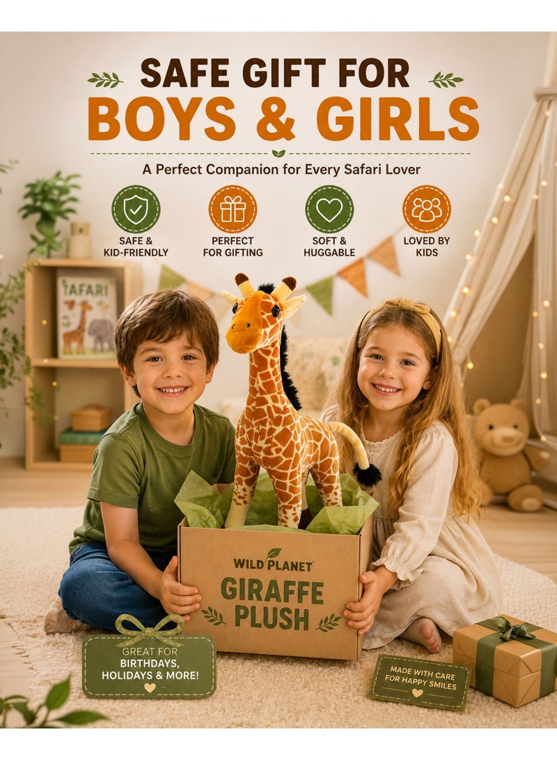 Wild Planet Giraffe Plush Toy 32cm Tall Safari Animal Stuffed Toy Soft Cuddly Giraffe Plush Doll Realistic Wildlife Plush Educational Kids Toy Cute Jungle Animal Pillow Hugging Companion Gift for Boys Girls Toddlers Children - Image 4