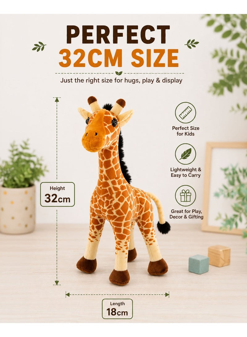 Wild Planet Giraffe Plush Toy 32cm Tall Safari Animal Stuffed Toy Soft Cuddly Giraffe Plush Doll Realistic Wildlife Plush Educational Kids Toy Cute Jungle Animal Pillow Hugging Companion Gift for Boys Girls Toddlers Children - Image 3