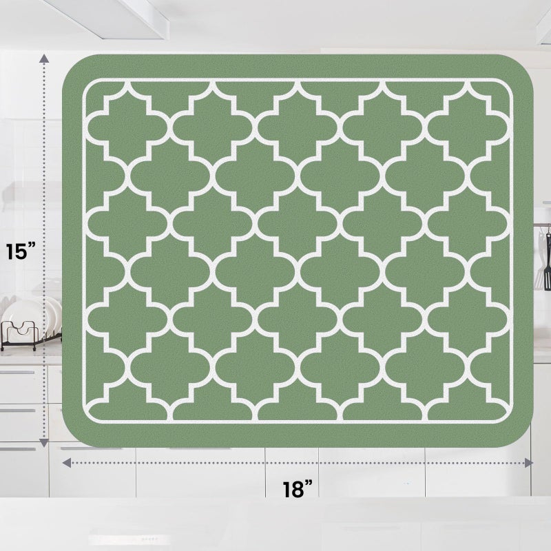 WISELIFE Dish Drying Mat Super Absorbent Drying Mat Large Dish Drying Mats for Kitchen Counter Easy Clean Dish Mat Kitchen Drying Mat15"x 18" Stylish Green - Image 3