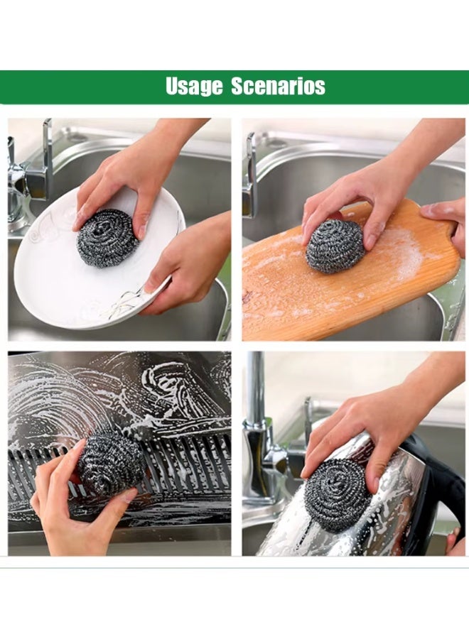 OSALIA Stainless Steel Cleaning Sponge Balls 3 Pack – Heavy Duty Rust-Proof Steel Wool Scrubbers for Kitchen Pots, Pans, Dishes & Household Cleaning – Thick Quick-Draining Scrubbing Balls - Image 3