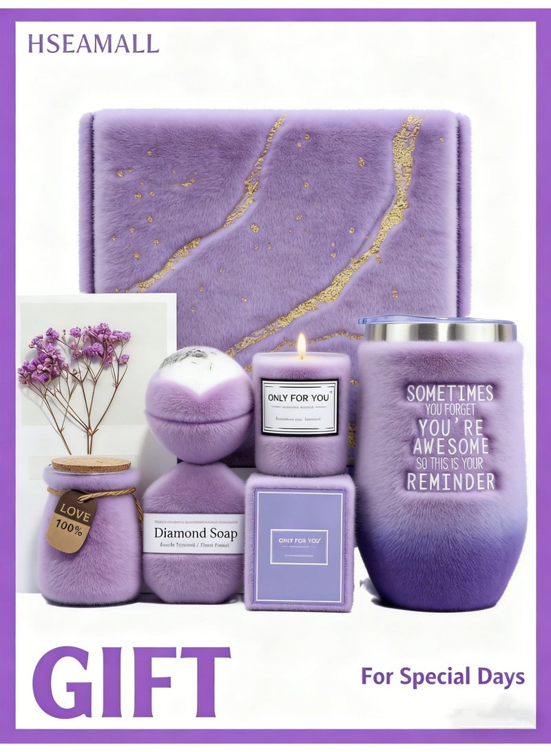 HSEAMALL مجموعة هدايا HSEAMALL لافندر سبا للنساء - سلة للاسترخاء والعناية بالجسم مع كوب وشمعة (هدية عيد ميلاد/عيد الأم/عيد الحب للأم، الزوجة، الأخت، الصديقة) - Image 1