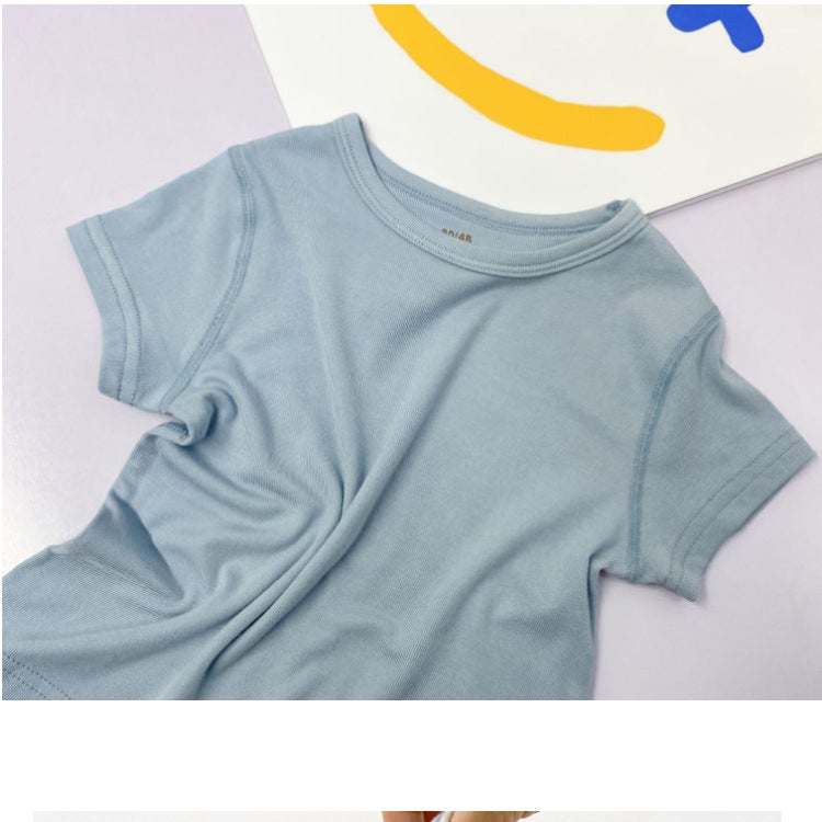 Children'S Summer Thin Modal Short-Sleeved T-Shirt Boys And Girls Summer Solid Color Half-Sleeved T-Shirt Baby'S Summer Trendy Top - Image 1