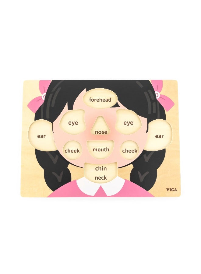 VIGA Girls Face 10 Piece Knob Puzzle - Montessori Wooden Toy for Kids - Image 2