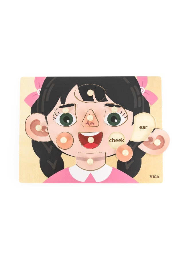 VIGA Girls Face 10 Piece Knob Puzzle - Montessori Wooden Toy for Kids - Image 3
