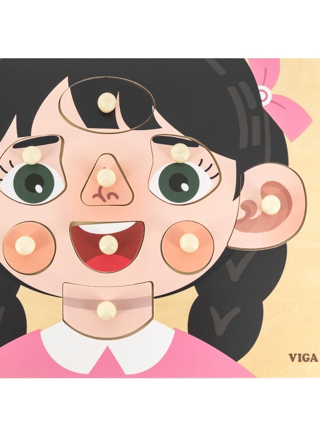 VIGA Girls Face 10 Piece Knob Puzzle - Montessori Wooden Toy for Kids - Image 5