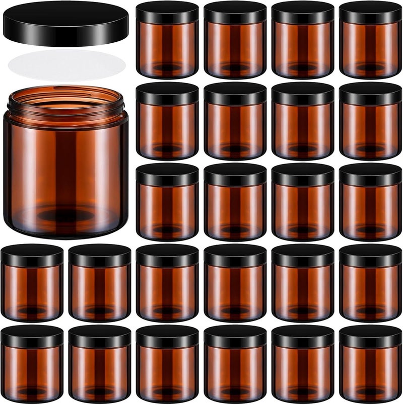 Norme Norme 24 Pieces 16 oz Glass Jars with Lids Empty Storage Containers Leakproof Candle Jars Round Cosmetic Jars for Storing Lotions Powder Ointments Candle Making (Amber)