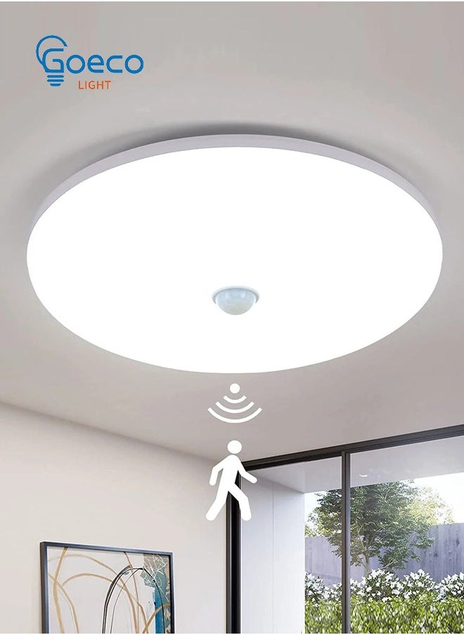 Goeco Led Ceiling Light, Led Ceiling Lamp with Motion Sensor 6500K Cold White, IP54 Waterproof Led Ceiling Light for Kitchen Living Room Bedroom Hallway Room Balcony  - Image 1