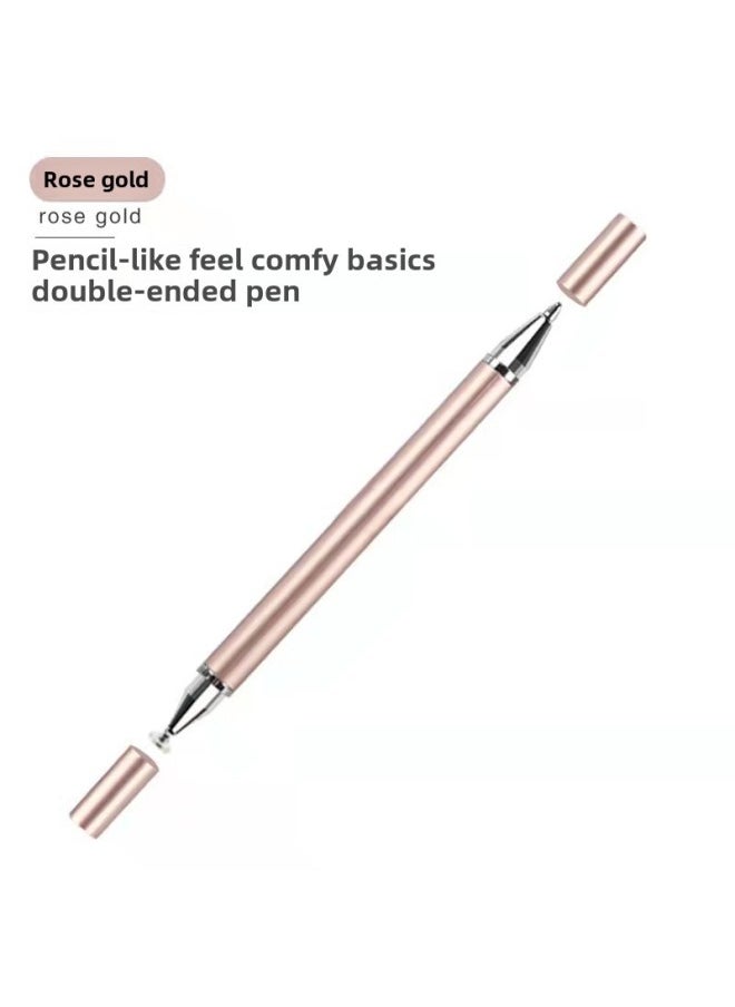 3-in-1 Multi-functional Mobile Phone Stand Touch Pen Ballpoint Pen Round Disk Capacitive Tablet Handwriting-Color:Two-in-one Rose Gold "disc Pen + Ballpoint Pen]  - Image 1