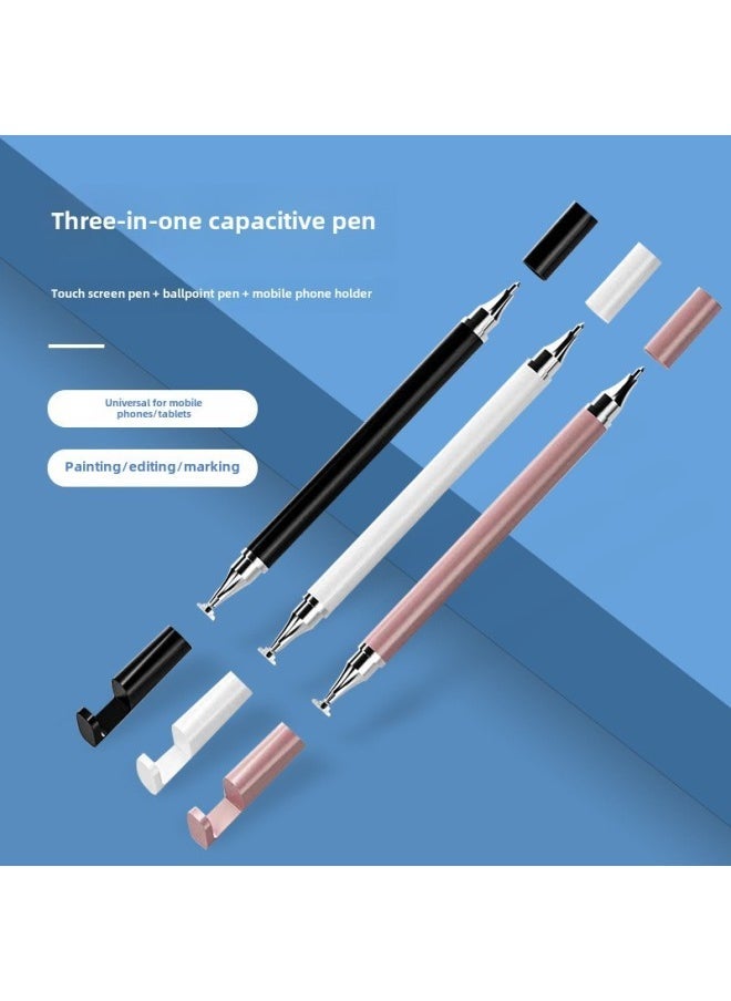 3-in-1 Multi-functional Mobile Phone Stand Touch Pen Ballpoint Pen Round Disk Capacitive Tablet Handwriting-Color:Two-in-one Rose Gold "disc Pen + Ballpoint Pen]  - Image 2