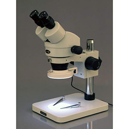 AmScope ميكروسكوب ستيريو زووم ثنائي العدسات احترافي AmScope SM-1BSX-64S، عدسات WH10x، تكبير 3.5X-45X، عدسة زووم 0.7X-4.5X، ضوء حلقة LED بـ 64 لمبة، قاعدة عمودية، تشمل عدسة بارلو 0.5x - Image 4