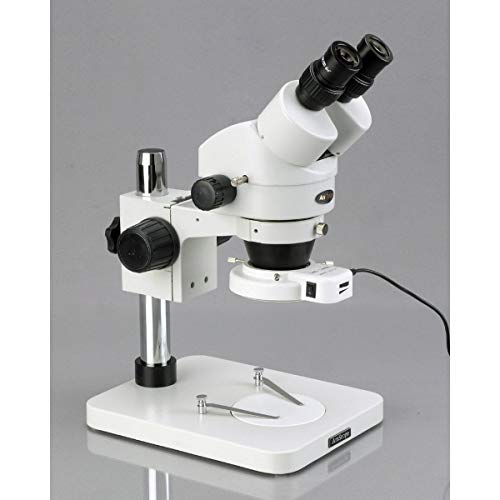 AmScope ميكروسكوب ستيريو زووم ثنائي العدسات احترافي AmScope SM-1BSX-64S، عدسات WH10x، تكبير 3.5X-45X، عدسة زووم 0.7X-4.5X، ضوء حلقة LED بـ 64 لمبة، قاعدة عمودية، تشمل عدسة بارلو 0.5x - Image 2