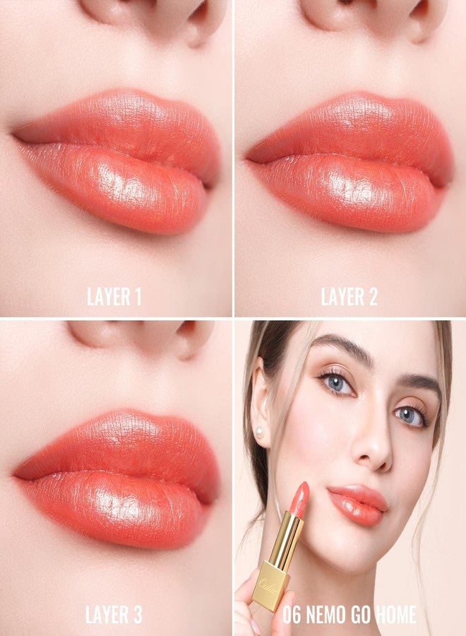 Oulac Coral Pink Lipstick for Women with Metallic 3D Shine Lightweight Hydrating Formula, High Impact Lip Color, Vegan Beauty, Full Coverage Lip Makeup, Christmas Gifts for Women, Nemo Go Home(06) - Image 5