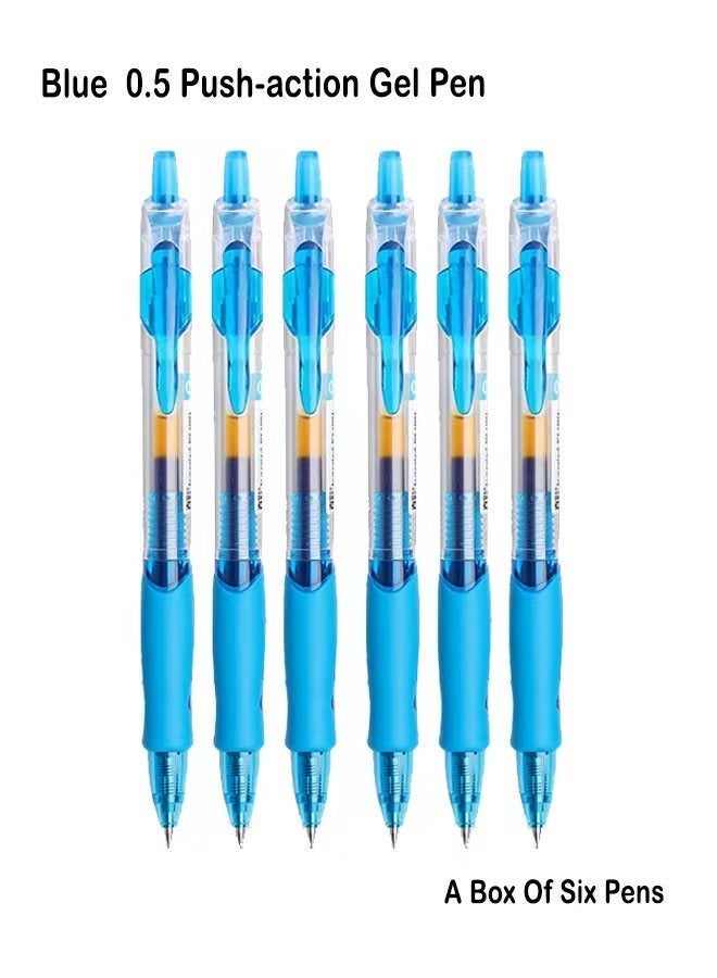 True Color 6pcs Blue press type signature pen｜Gel pen｜For business office,students - Image 1