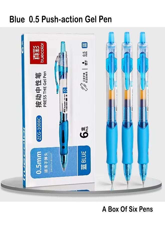 True Color 6pcs Blue press type signature pen｜Gel pen｜For business office,students - Image 2