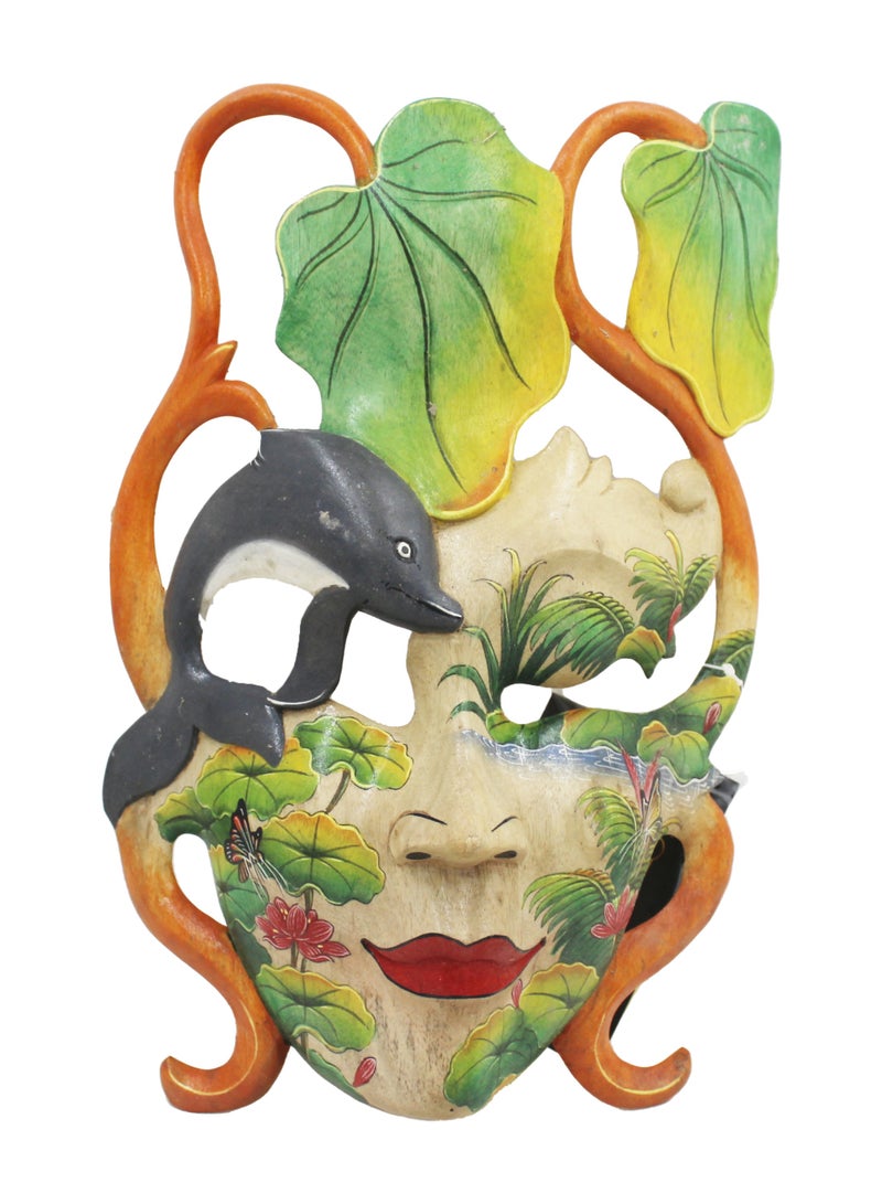 Antique Museum HANDMADE PAINTED WOODEN MASK CARVING WORK 40 CM 