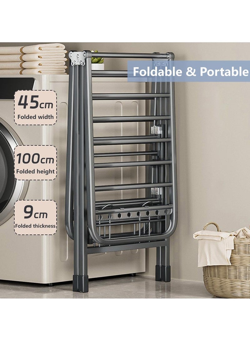 كاربون حامل تجفيف ملابس من 3 طبقات، عرض 150/180 سم، رف تجفيف ملابس من الستيل الكربوني، رفوف تجفيف ملابس قابلة للطي للاستخدام الداخلي والخارجي - Image 3