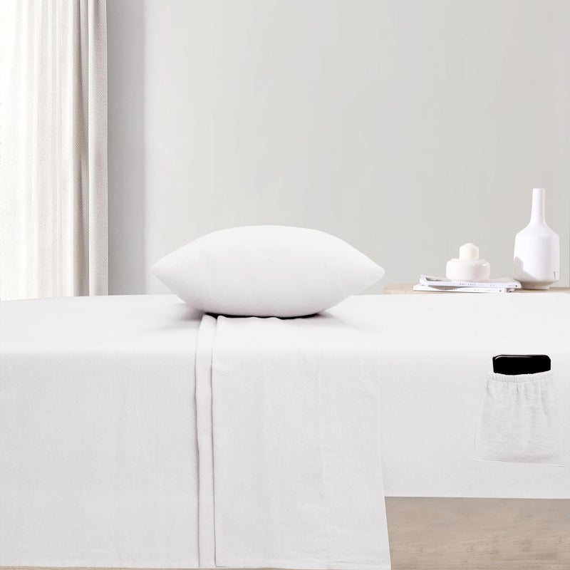 Sleepdown 100% Cotton Flannel Sheets Twin - Super Soft  Heavyweight  Double Brushed  Anti-Pill Flannel Twin Sheets - 16"" Deep Pocket Twin Fitted Sheets X2 Side Pockets (Twin  White) - Image 4