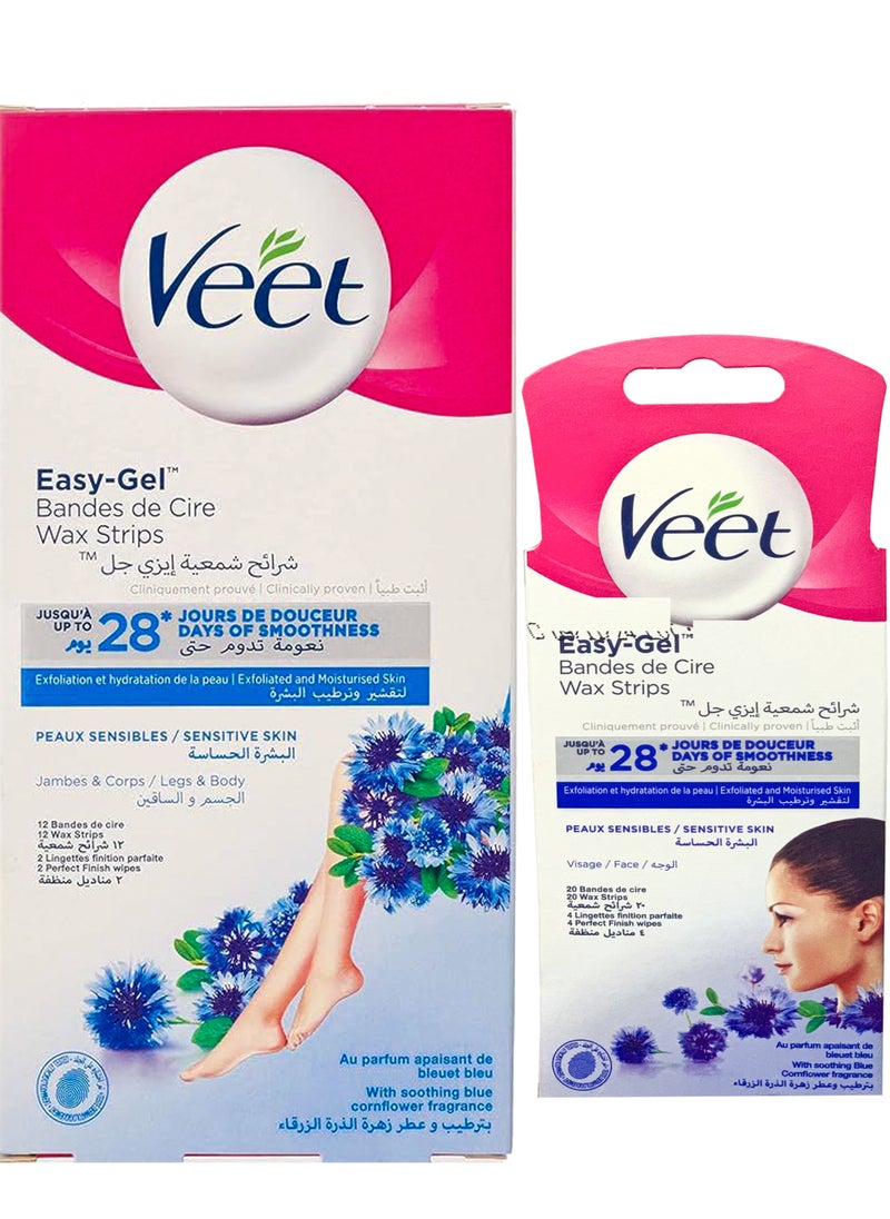 Veet Veet Hair Removal Wax Stripes For Sensitive Skin + Veet Hair Removal Wax Stripes For Face  - Image 1