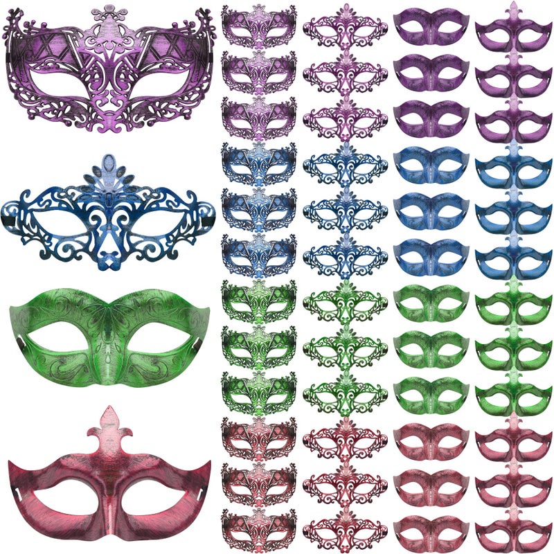 FEQO 48 Pieces Masquerade Masks Venetian Vintage Antique Masks Masquerade Eye Mask for Festival Canival Mardi Gras Party(Violet, Blue, Red, Green) - Image 1