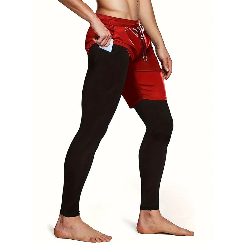 Men'S Two-In-One Long Pants, Four-Season Style, Double-Layer Sports Fitness Casual Breathable Training Base Layer, Comfortable And Tight-Fitting - Image 5