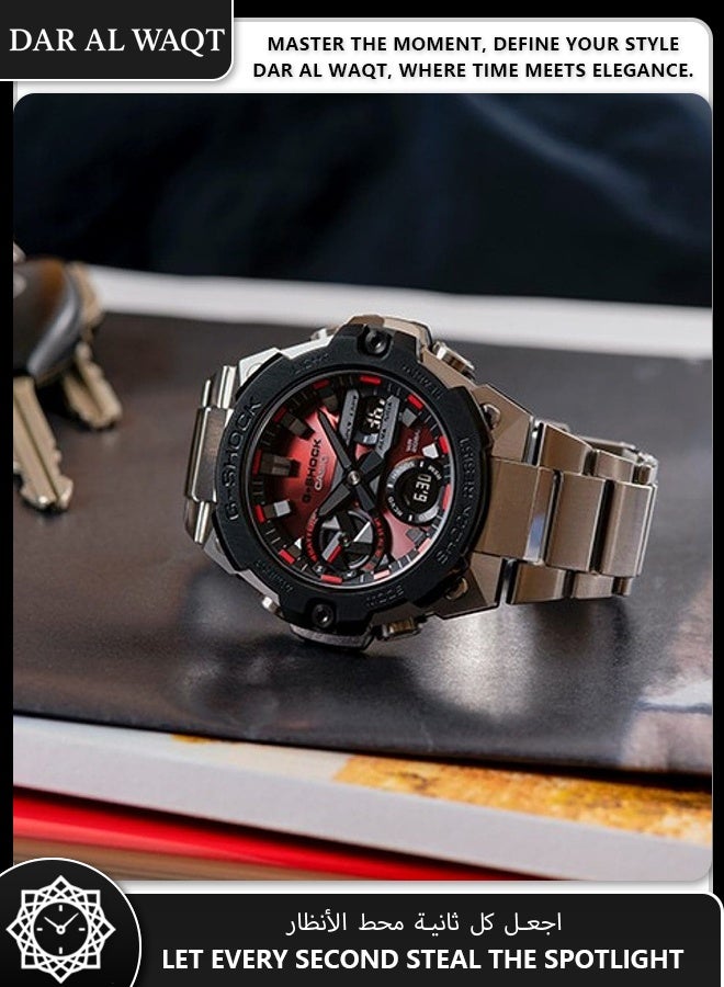 Casio G-STEEL GST-B400AD-1A4 Ultra-Slim Carbon Core Watch - 12.9mm Thin, Bluetooth Solar, Red Vapor Dial, Black IP Bezel - Image 3
