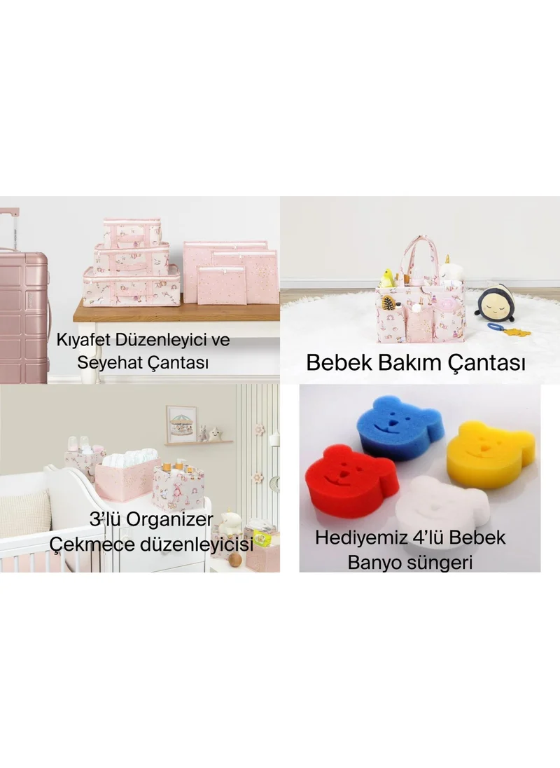 Mor Bebe Purple Bebe 4-Piece Combination Baby Set Suitcase Organizer & Care Bag & Drawer Organizer + (4-Piece Sponge)