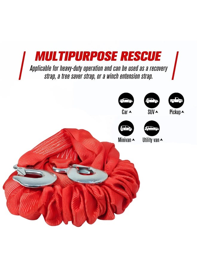 3XR 4M Heavy-Duty Tow Rope 4 Ton Capacity – Premium Nylon Elastic Recovery Strap with Steel Hooks for Car, SUV, Pickup, Minivan & Off-Road Emergency Rescue – High Strength, Durable, Multipurpose Towing Cable - 6975 - Image 3