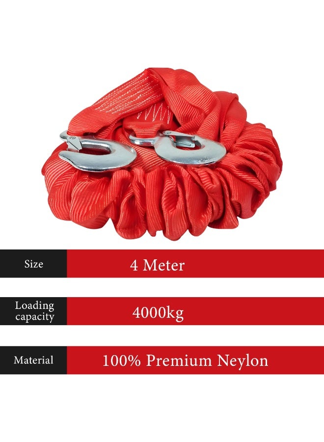 3XR 4M Heavy-Duty Tow Rope 4 Ton Capacity – Premium Nylon Elastic Recovery Strap with Steel Hooks for Car, SUV, Pickup, Minivan & Off-Road Emergency Rescue – High Strength, Durable, Multipurpose Towing Cable - 6975 - Image 5