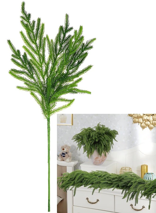 Christmas Norfolk Pine Stems 17.8'' Long Artificial Evergreen Norfolk Pine Branches Real Touch Greenery Picks Faux Floral Branch for Mantel DIY Xmas Home Decoration Indoor Christmas Decor - Image 1