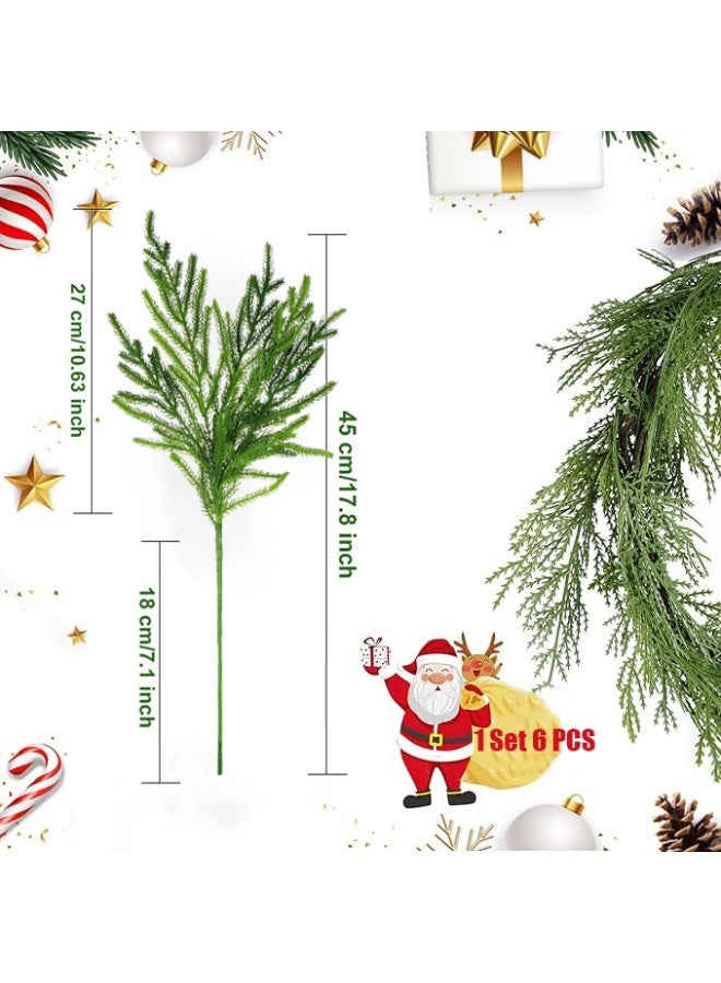 Christmas Norfolk Pine Stems 17.8'' Long Artificial Evergreen Norfolk Pine Branches Real Touch Greenery Picks Faux Floral Branch for Mantel DIY Xmas Home Decoration Indoor Christmas Decor - Image 3