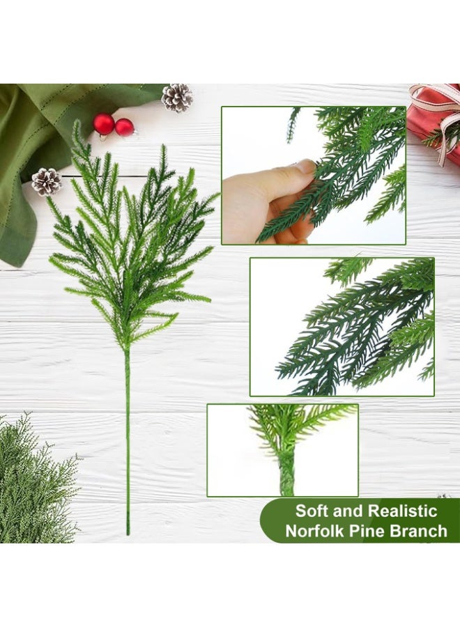 Christmas Norfolk Pine Stems 17.8'' Long Artificial Evergreen Norfolk Pine Branches Real Touch Greenery Picks Faux Floral Branch for Mantel DIY Xmas Home Decoration Indoor Christmas Decor - Image 2