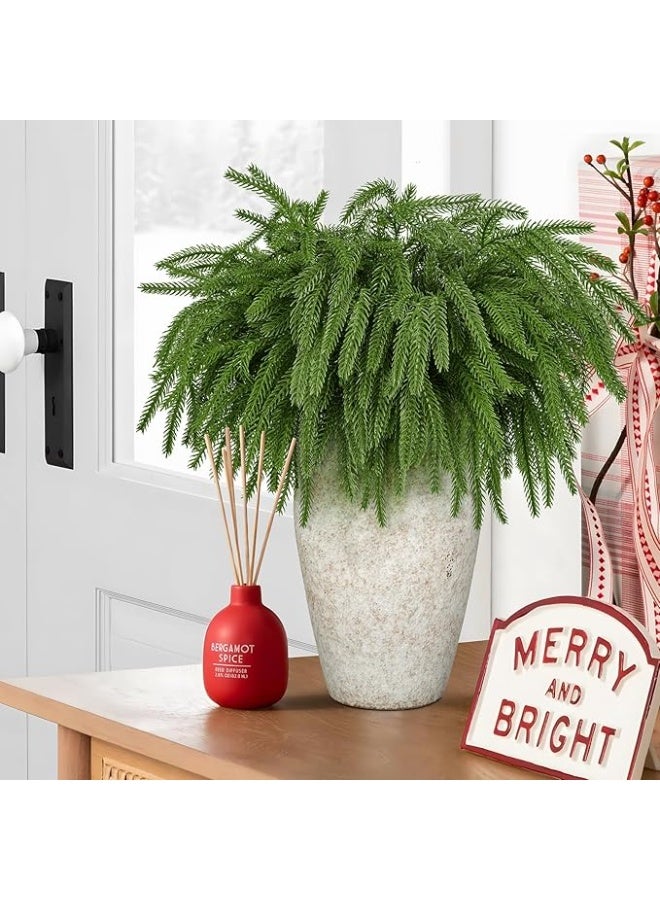 Christmas Norfolk Pine Stems 17.8'' Long Artificial Evergreen Norfolk Pine Branches Real Touch Greenery Picks Faux Floral Branch for Mantel DIY Xmas Home Decoration Indoor Christmas Decor - Image 4