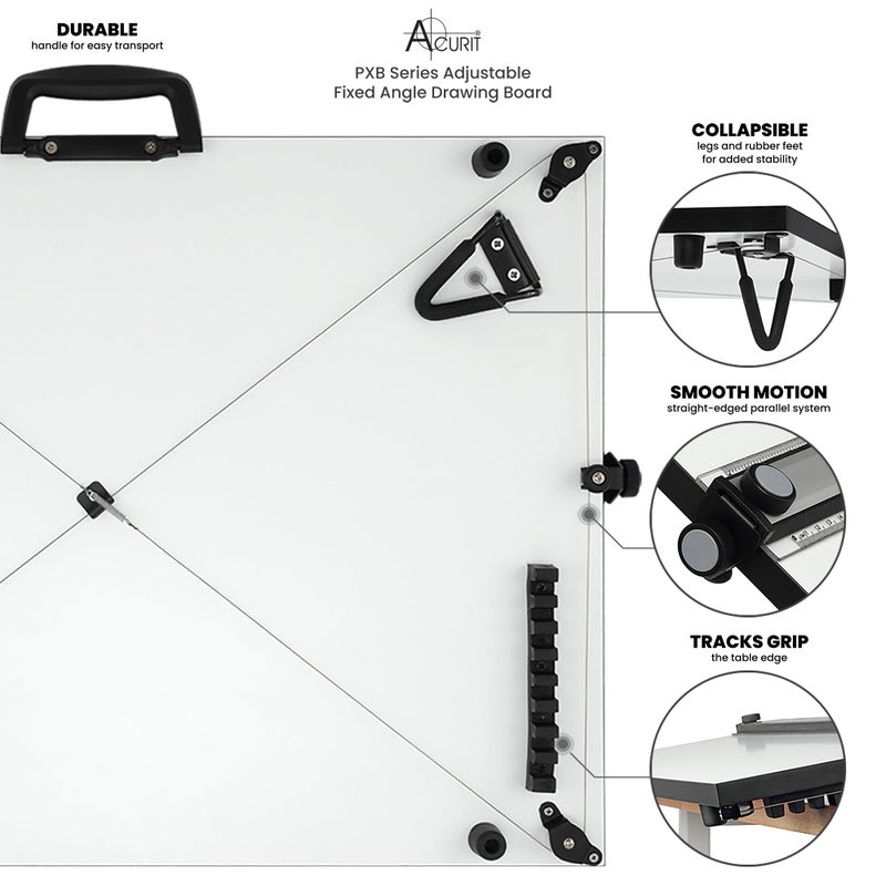 Acurit PXB 16â€ x 21â€ Drawing Board for Artists and Designers - Portable Workspace for Drawing, Sketching, Drafting, Painting - Fixed Angled Laminated Surface with Ruler and Parallel Motion Bar - Image 3
